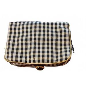 Simon Chang Gingham Zip Cosmetic/Makeup Bag–Black/Gold Sparkle w/ Mirror